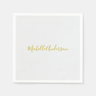 Serviette En Papier Gold Color Modern Minimaliste Nom d'écriture manus