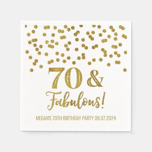 Serviette En Papier Gold Confetti 70 & Fabuleux (Devant)