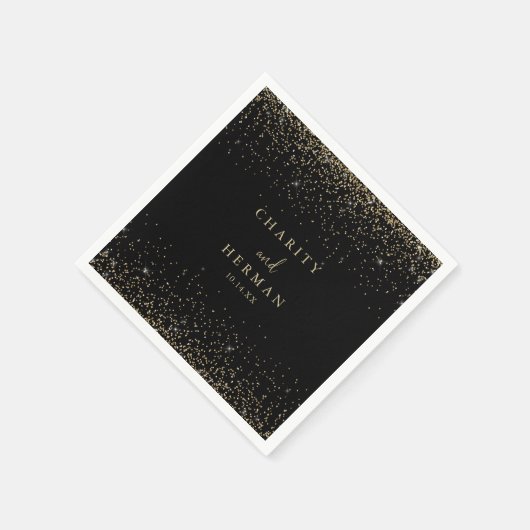 Serviette En Papier Gold Confetti Calligraphie Script Mariage serviett (Coin)