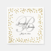 Serviette En Papier Gold Confetti Élégant Mariage de monogramme gris (Devant)