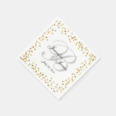 Serviette En Papier Gold Confetti Élégant Mariage de monogramme gris (Coin)