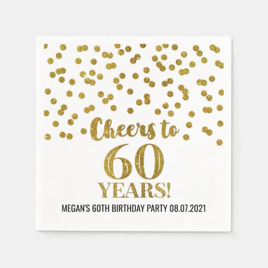 Serviette En Papier Gold Confetti encourage à 60 ans anniversaire (Devant)