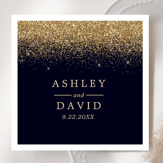 Serviette En Papier Gold Confetti Marine Bleu Mariage moderne