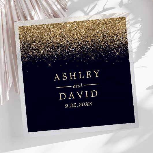 Serviette En Papier Gold Confetti Marine Bleu Mariage moderne