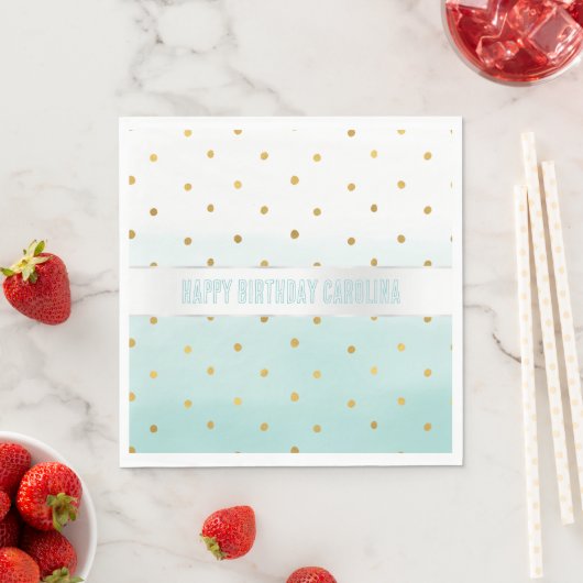 Serviette En Papier Gold Confetti Mint Aquarelle Nom (En situation)