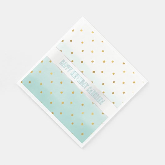 Serviette En Papier Gold Confetti Mint Aquarelle Nom (Coin)