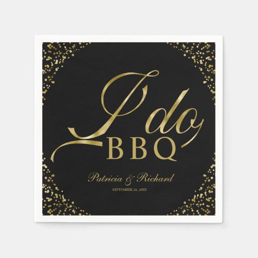 Serviette En Papier Gold Confetti Noir I Do BBQ (Devant)