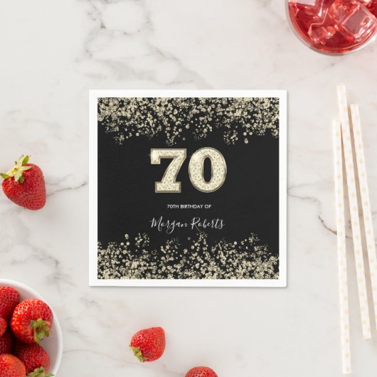 Serviette En Papier Gold Confetti Parties scintillant Noir 70e fête d' (En situation)