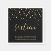 Serviette En Papier Gold Confetti sur Black 16th Birthday Party (Devant)