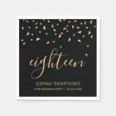 Serviette En Papier Gold Confetti sur Black 18th Birthday Party (Devant)