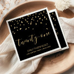 Serviette En Papier Gold Confetti sur Black 21st Birthday Party<br><div class="desc">Aidez-les à fêter leur 21ème anniversaire dans le style avec ce design simple mais élégant, avec des confettis triangulaires en faux or sifting down sur les mots "vingt et un" en écriture manuscrite élégante en or sur un arrière - plan noir. Personnalisez-le avec le nom de l'honneur en or sans...</div>