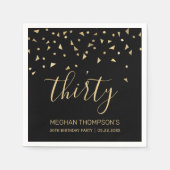 Serviette En Papier Gold Confetti sur Black 30th Birthday Party (Devant)