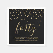 Serviette En Papier Gold Confetti sur Black 40th Birthday Party (Devant)