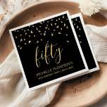 Serviette En Papier Gold Confetti sur Black 50th Birthday Party<br><div class="desc">Célébrez leur 50ème anniversaire dans le style avec ce design simple mais élégant, avec des confettis triangulaires en faux or sifting down sur le mot "cinquante" dans la police d'écriture manuscrite en or stylisée sur un arrière - plan noir. Personnalisez-le avec le nom de l'honneur en or sans serif police,...</div>