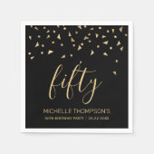 Serviette En Papier Gold Confetti sur Black 50th Birthday Party (Devant)