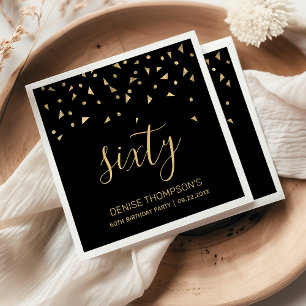 Serviette En Papier Gold Confetti sur Black 60th Birthday Party