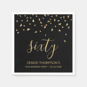 Serviette En Papier Gold Confetti sur Black 60th Birthday Party (Devant)