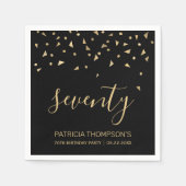 Serviette En Papier Gold Confetti sur Black 70th Birthday Party (Devant)