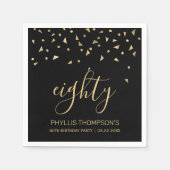 Serviette En Papier Gold Confetti sur Black 80th Birthday Party (Devant)