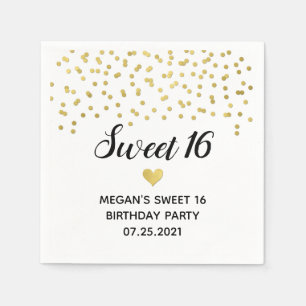 Serviette En Papier Gold Confetti Sweet 16 Anniversaire