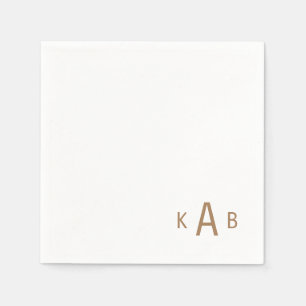 Serviette En Papier Gold Corner Monogram Mariage Cocktail blanc