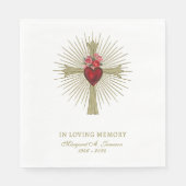Serviette En Papier Gold Cross Heart Roses rouges Funérailles (Devant)