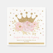 Serviette En Papier Gold Crown Blush rose Floral Princess Anniversaire (Devant)