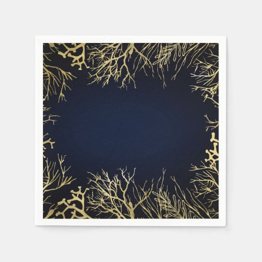 Serviette En Papier Gold & Dark Navy Blue Elegant Coral Mariage (Devant)