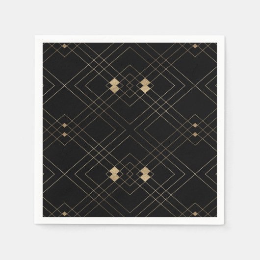 Serviette En Papier Gold Diamond noir Géométrique Mariage Gatsby (Devant)