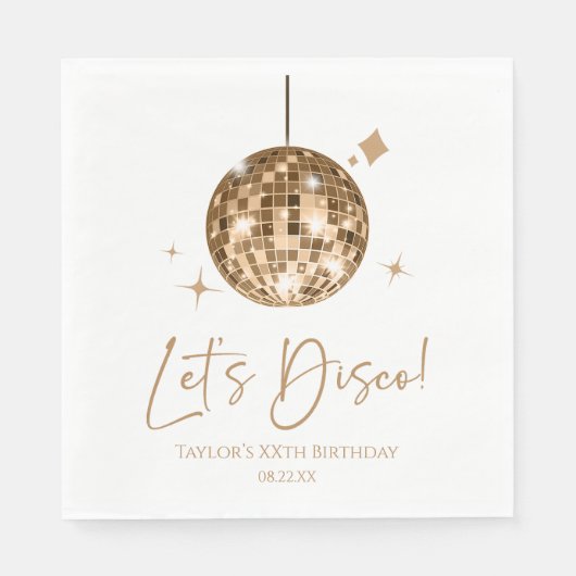 Serviette En Papier Gold Disco Ball Let's Disco Anniversaire (Devant)