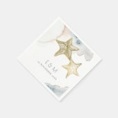 SERVIETTE EN PAPIER GOLD DUSKY BLUE BEACHING STARFISH MONOGRAM MARIAGE (Coin)