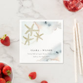 Serviette En Papier Gold Dusky Blue Beachy Starfish Aquarelle Mariage (En situation)