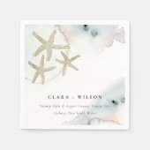Serviette En Papier Gold Dusky Blue Beachy Starfish Aquarelle Mariage (Devant)