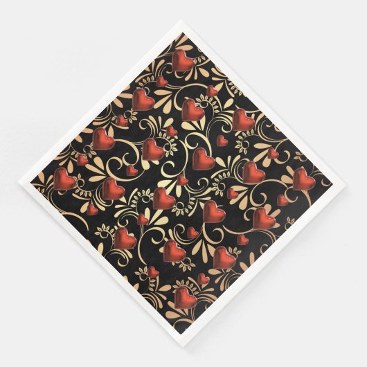 Serviette En Papier Gold et Black 3 D Coeurs rouges (Coin)