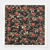 Serviette En Papier Gold et Black 3 D Coeurs rouges (Devant)