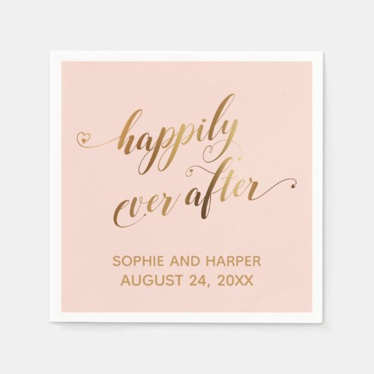 Serviette En Papier Gold et Blush Happy Jamais Après Coeur Script (Devant)