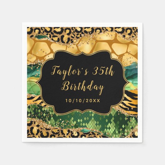Serviette En Papier Gold et Green Safari Agate Anniversaire (Devant)