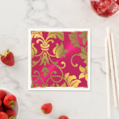 Serviette En Papier Gold et Magenta Pink Damask (En situation)