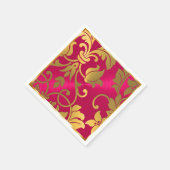 Serviette En Papier Gold et Magenta Pink Damask (Coin)