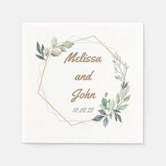 Serviette En Papier Gold et Mariage vert personnalisés
