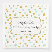Serviette En Papier Gold et Mint Green Confetti fête d'anniversaire (Devant)