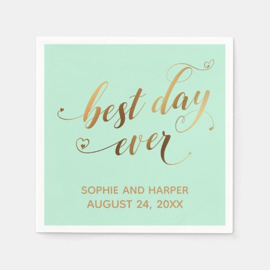 Serviette En Papier Gold et Mint Green Meilleur Jour Jamais, Script Co (Devant)