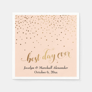 Serviette En Papier Gold et Peach Meilleur Jour Jamais Coeurs Confetti