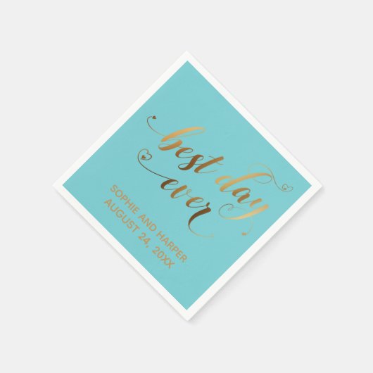 Serviette En Papier Gold et Turquoise Meilleur Jour Jamais, Script Coe (Coin)