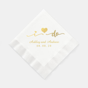 Serviette En Papier Gold et White I Do   Papier mariage Napkin