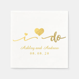 Serviette En Papier Gold et White I Do   Papier mariage Napkin