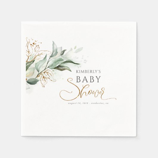 Serviette En Papier Gold Eucalyptus Baby shower vert (Devant)