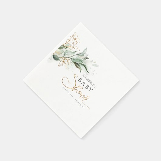 Serviette En Papier Gold Eucalyptus Baby shower vert (Coin)