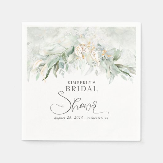 Serviette En Papier Gold Eucalyptus Fête des mariées Boho verte (Devant)