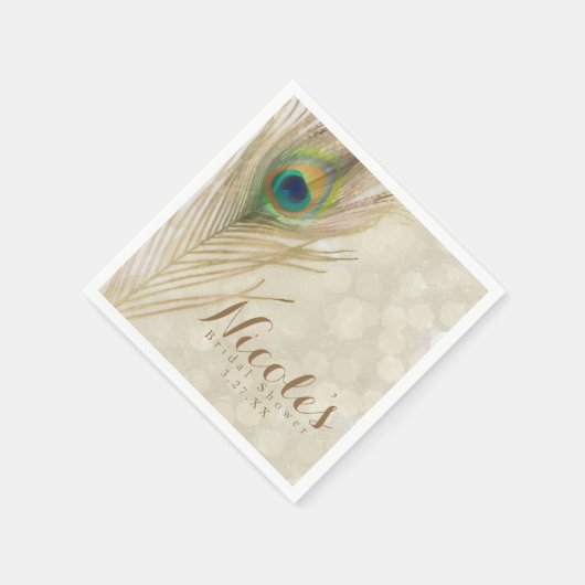 Serviette En Papier Gold Exotic Peacock Feather Glam Élégante Partie (Coin)